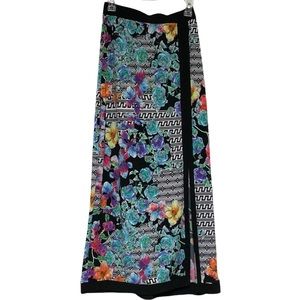 eci New York Maxi Skirt Floral Geometric Multi-color Print Side Slit Size XS
